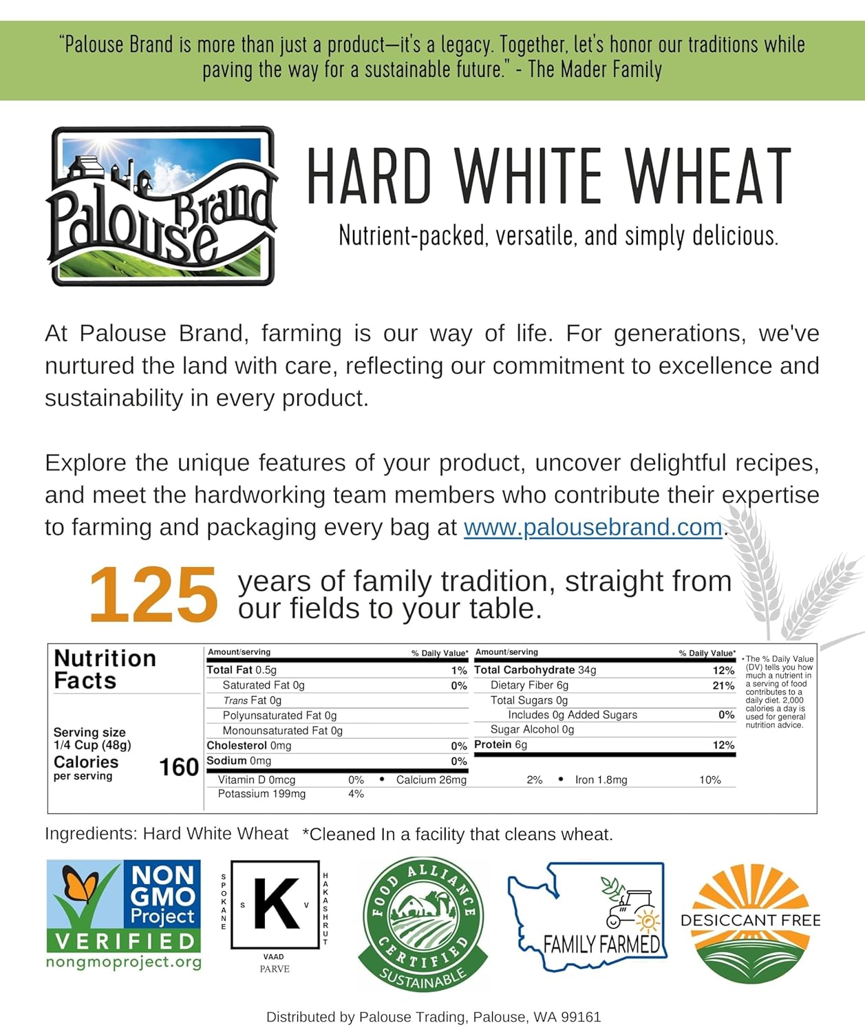 Hard White Wheat Wheat Berries | 100 LBS | Desiccant Free | Sproutable | Non-GMO Project Verified | Kosher