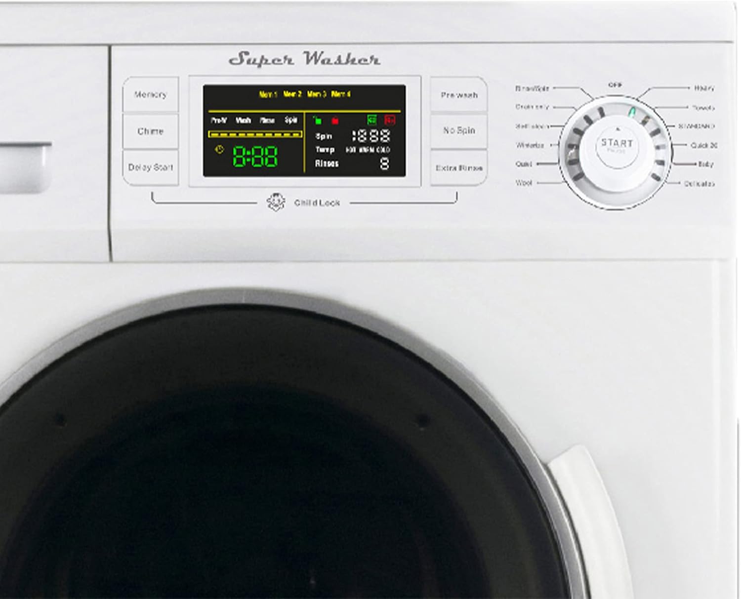 Equator Stackable Laundry Center with Front Load Washer and Dryer Unit Including Customizable Cycles, Quiet Mode, and 180-Degree Swinging Doors White