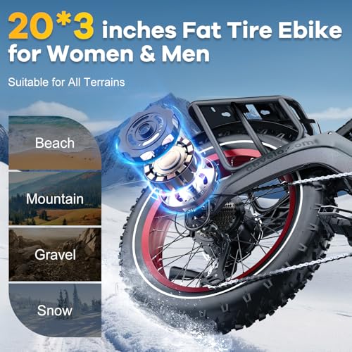 1000W Folding Electric Bike, 48V 20.8AH Large Removable Battery E-Bike, 30+MPH, 80 Miles Max Range, 20" Fat Tire Electric Bike for Adults, Adult Electric Bicycles for Commute