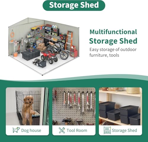 12x14 FT Outdoor Storage Shed, Garden Shed with Updated Frame Structure and Lockable Doors, Metal Tool Sheds for Backyard Garden Patio Lawn, White