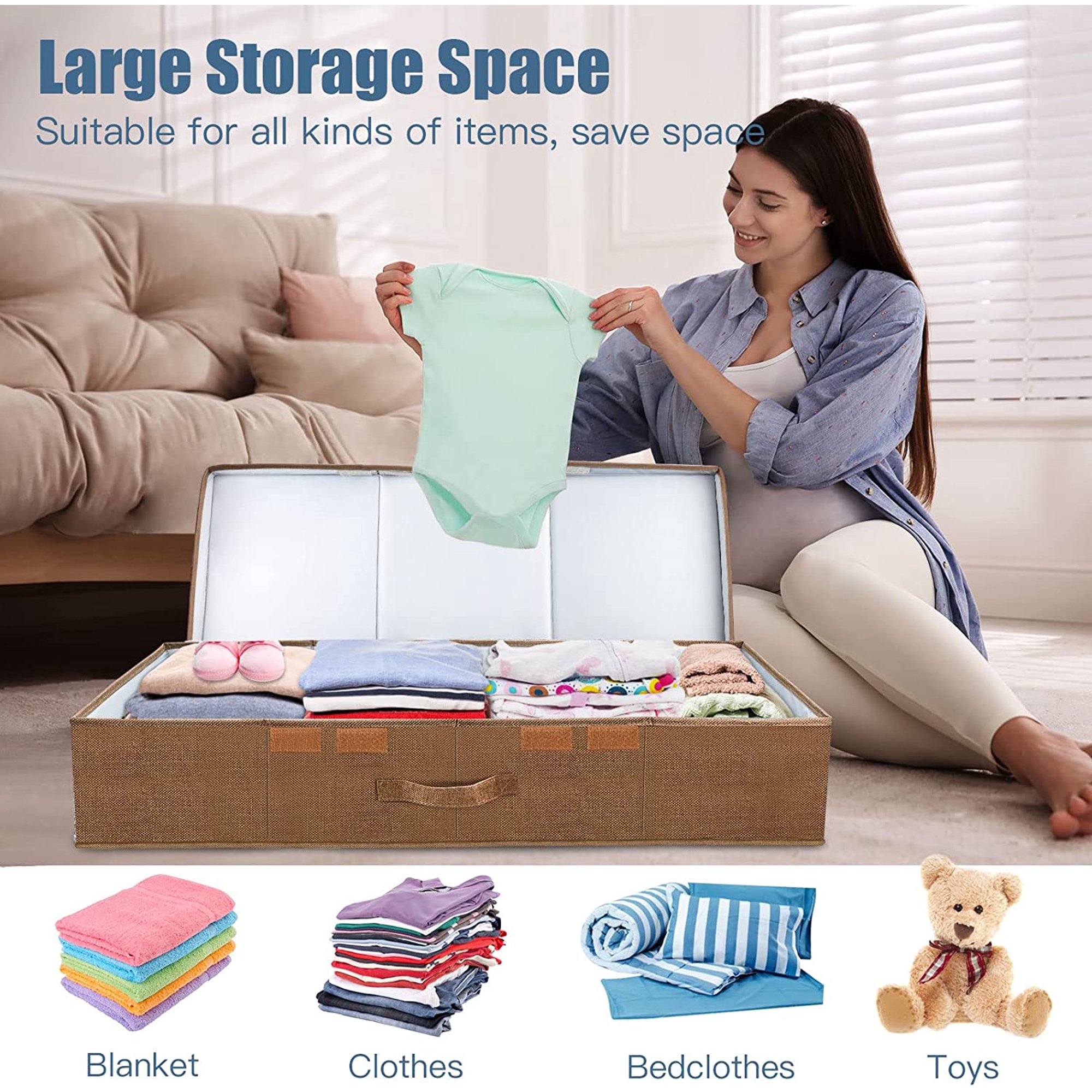dxynlzq HCOCM   Underbed Storage Containers Bin with Lids (2pcs) Large Under Bed Storage Organizer Box with Handle  Foldable Under the Storage Bags for Organizing Clothes  Shoes  Blankets