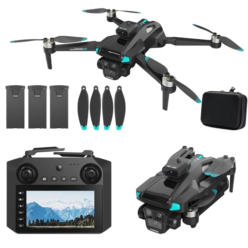 Drone For Adult,4.5" Screen,5G Remote Controller With Camera,6K HD Camera FPV Live Video,Altitude Hold Gesture Selfie One Key Take Off Landing 3D Flips Waypoint Fly Drone (2 Batteries)