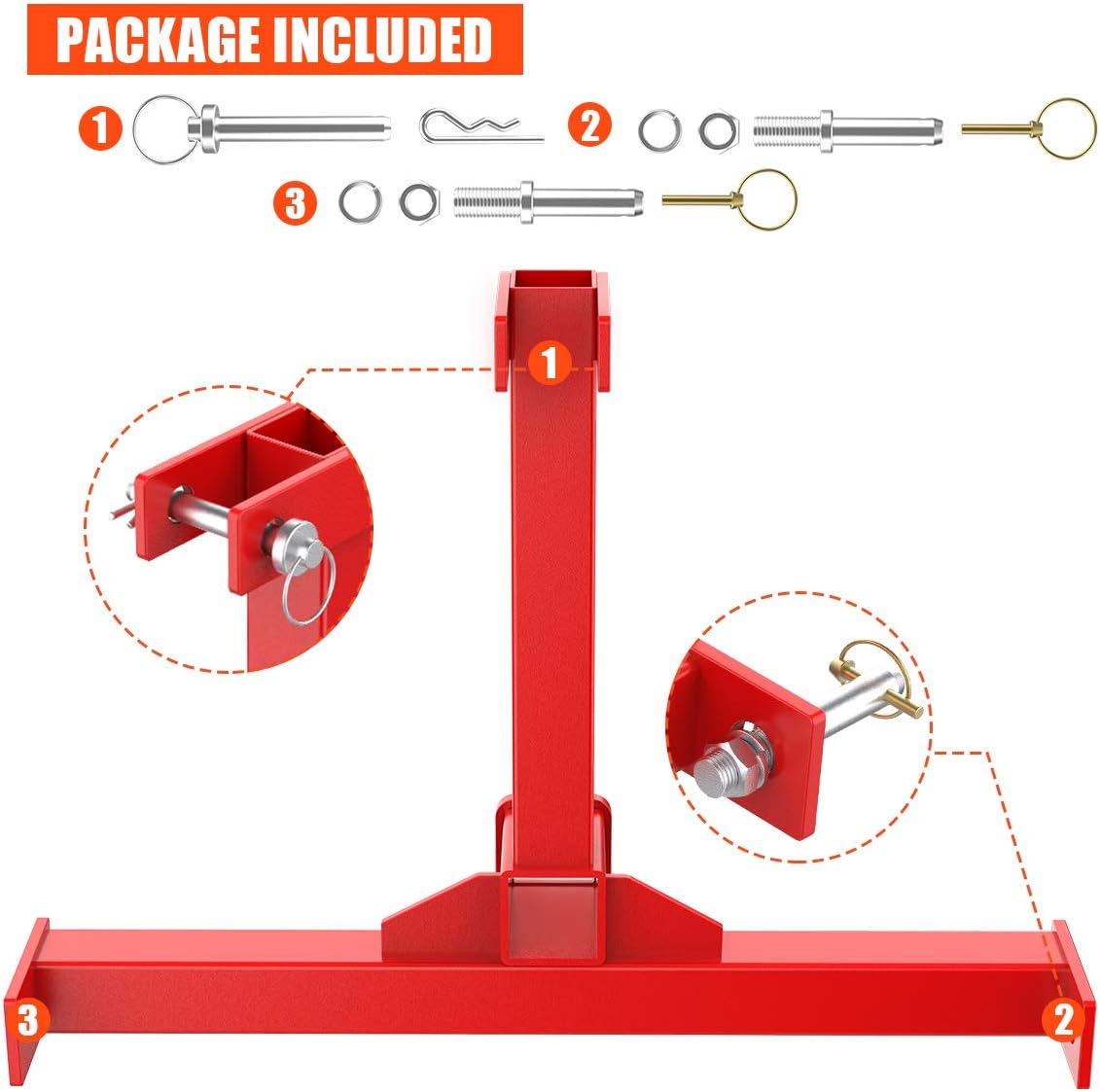 Sulythw 3 Point Trailer Hitch with 2 Receivers for Category 1 Tractors 3 Point Attachment Red Towing Hitch Gooseneck Drawbar Receivers