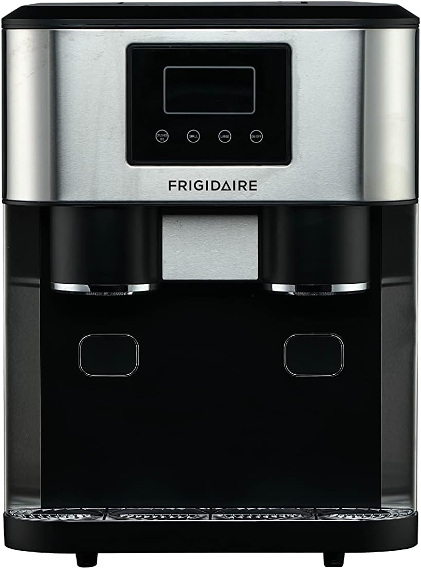 Frigidaire EFIC245-SS 3-in-1 Countertop Crushed Style Ice Crusher and Cube Maker, Makes 33 Pounds in 24 Hours, 2 Sizes, with Water Dispenser, Stainless Steel