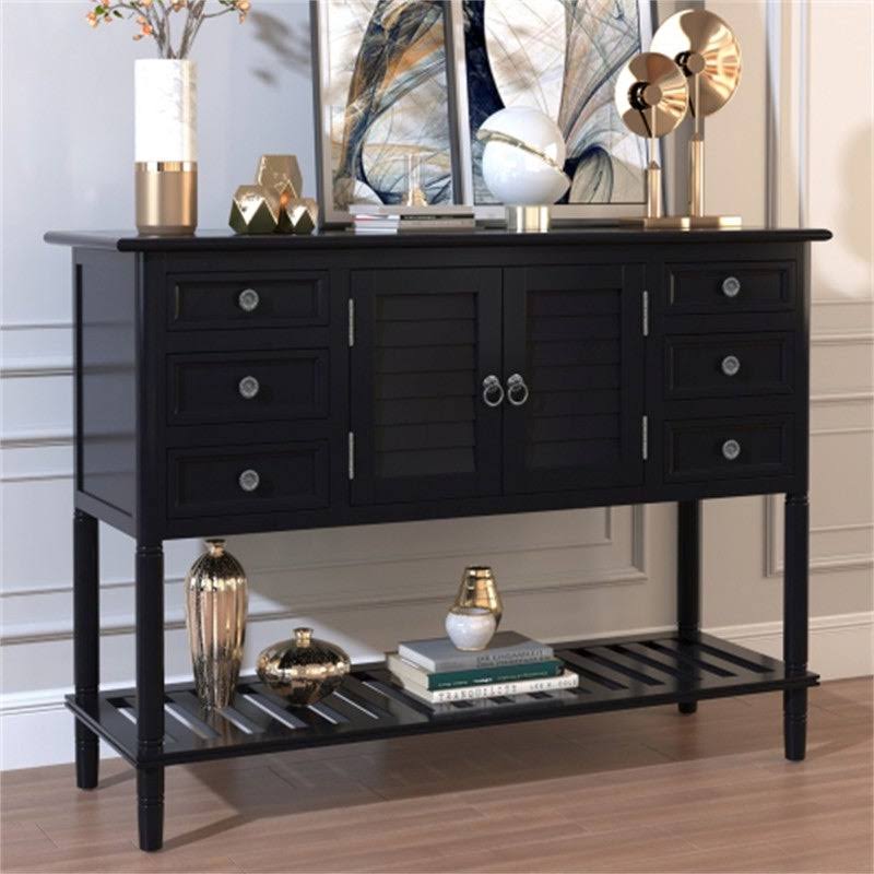 Modern Console Table Sofa Table with 6 Drawers,1 Cabinetsu00261 Shelf - Blue