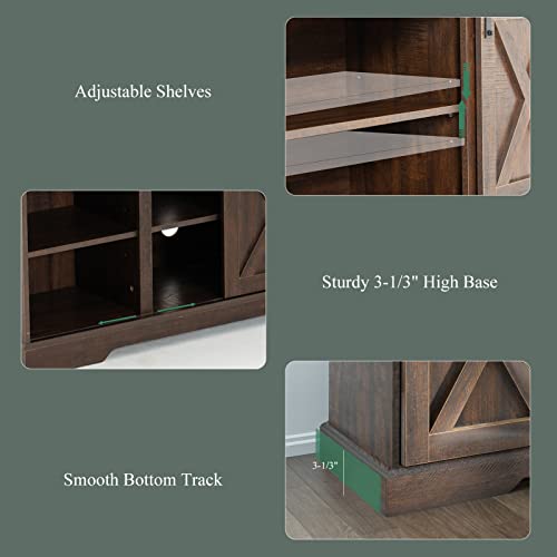 St.Mandyu Farmhouse TV Stand for TVs up to 65 inch, Wood Entertainment Center with Sliding Barn Doors, Media Console Storage Cabinets with Adjustable Shelves for Living Room Bedroom Office, Brown