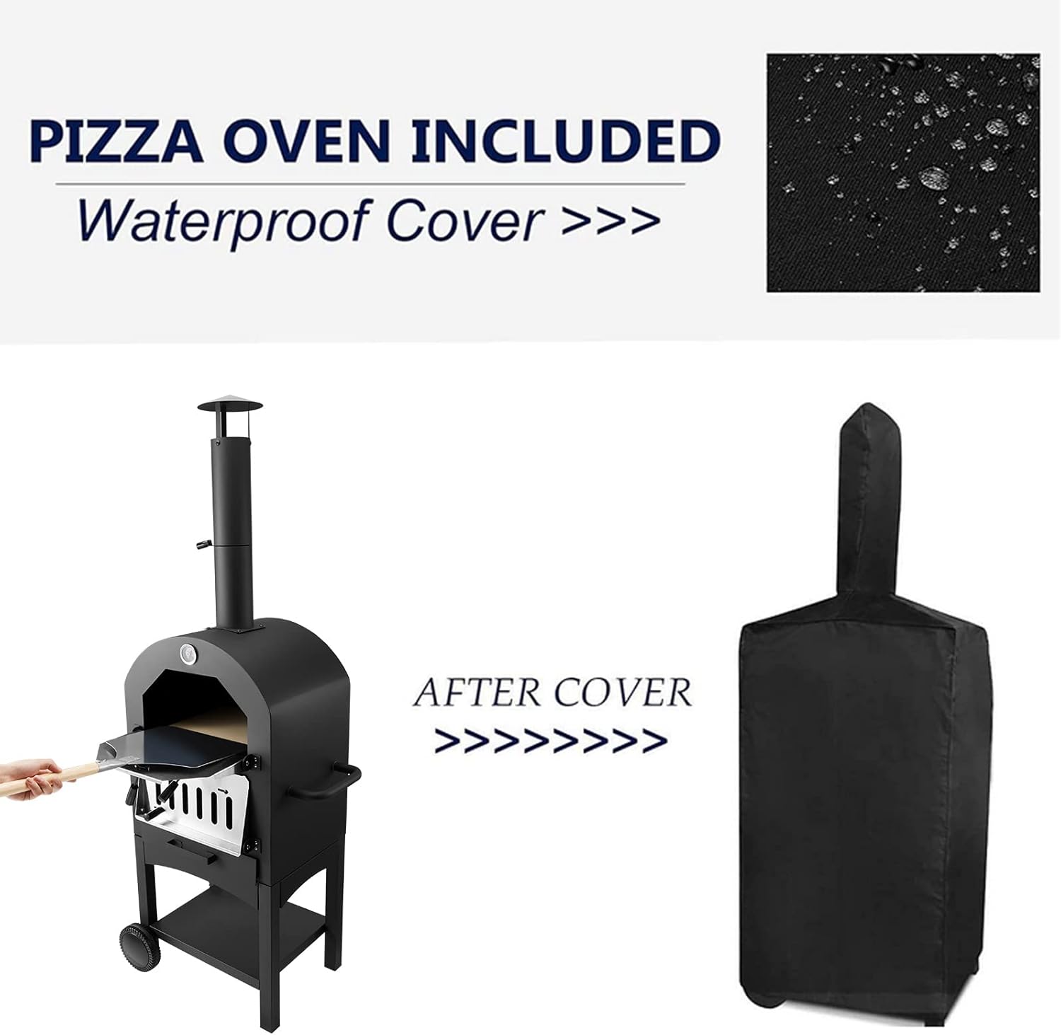 U-MAX Outdoor Pizza Oven Wood Fire with Waterproof Cover, Freestanding, Steel Pizza Grill, Pizza Maker Camping Cooker with Pizza Stone