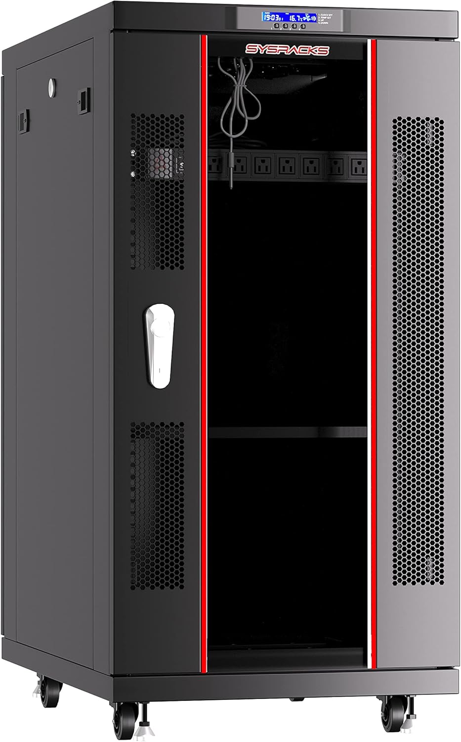Sysracks 32U 39-Inch Deep Server Rack Cabinet It Enclosure Server Cabinet with Accessories - LCD Screen - Thermostat - PDU - Casters - 4 Fans �C Shelf