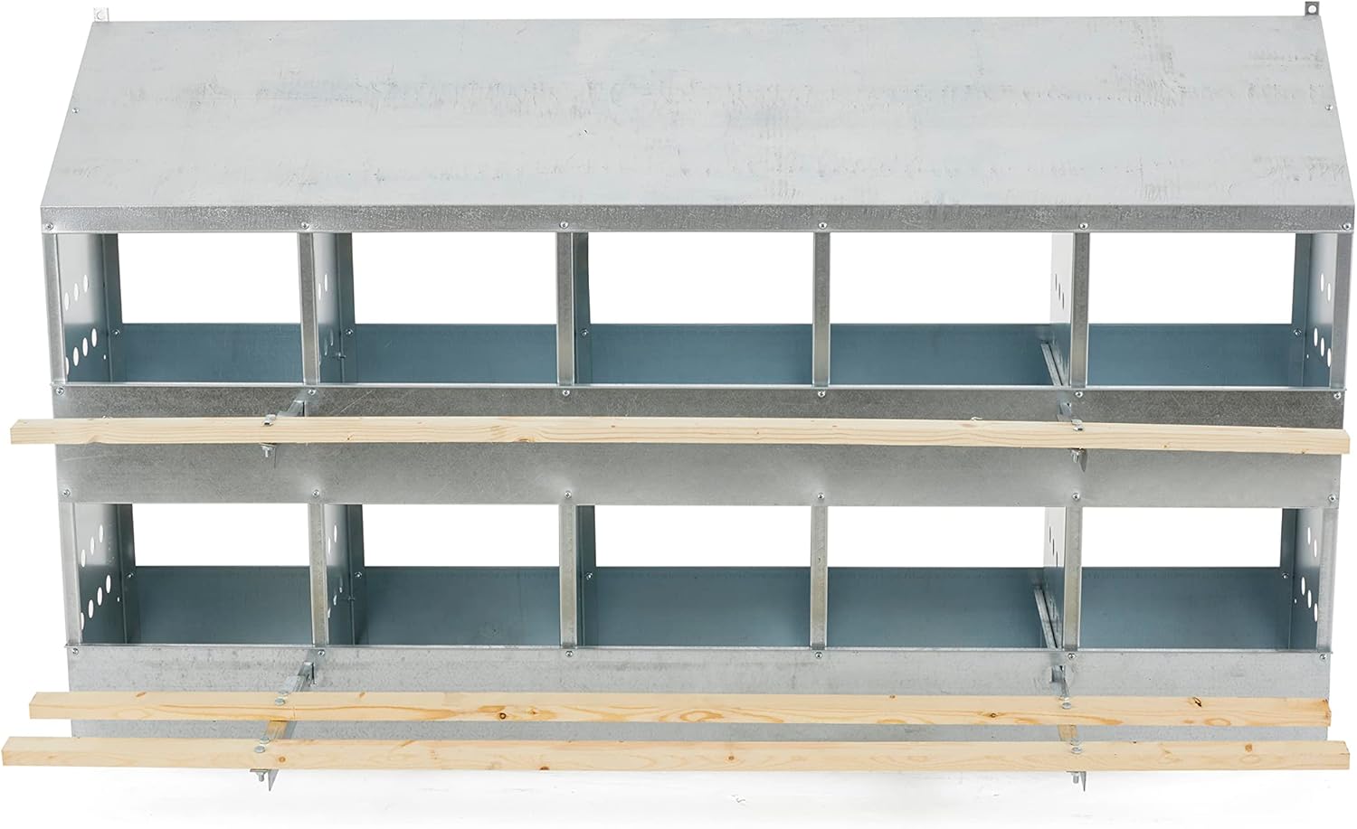 Brower 410B Galvanized Steel 10 Hole, 50 Bird Outdoor Poultry Nest Chicken Brooding Box with Hinged Folding Perches, Silver (4 Pack)