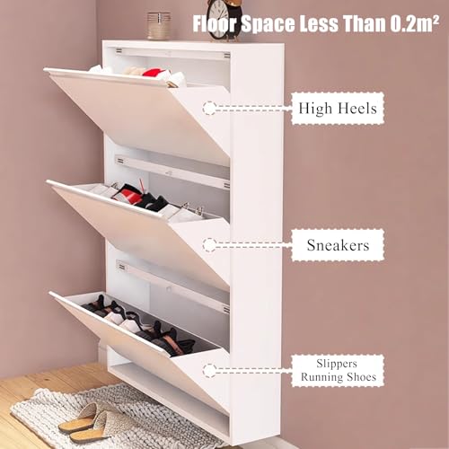 Wall Mounted Shoe Cabinet with Flip Drawers, Hidden Large Shoe Cabinet Storage for Entryway, Freestanding No Assembly Shoe Rack Shoe Organizer for Hallway Corridor(40.6x20x4.8in, Gray)