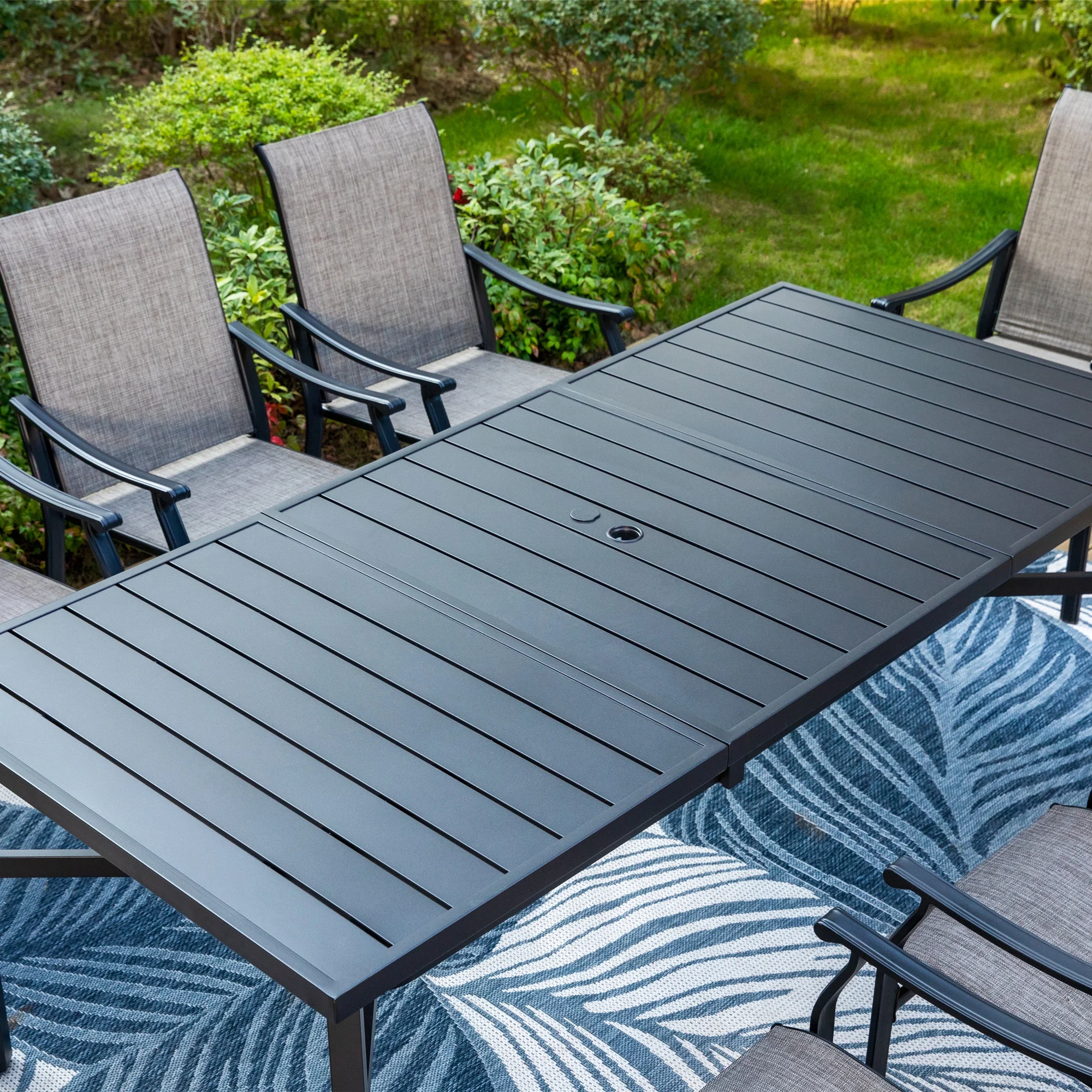 MF Studio 9-Piece Outdoor Dining Set with High-Back Sling Chairs & Large Table for 8-Person, Black & Gray