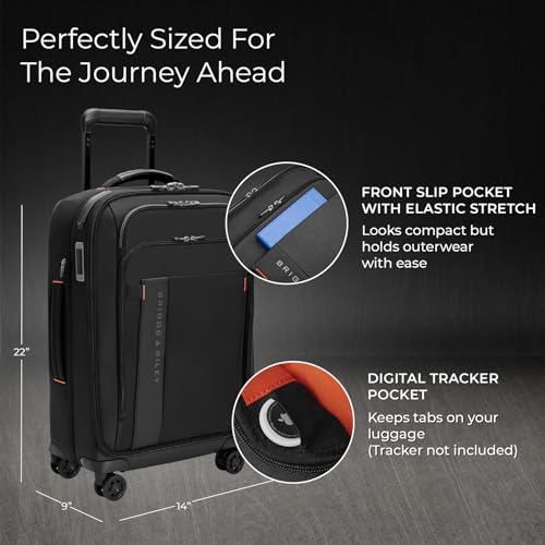Briggs & Riley Domestic 22" Carry On Expandable Spinner - Luggage for Travel, Suitcases with Wheels, Softside Rolling Bag for Men & Women, Self-Repairing Zipper - ZDX Collection, Black
