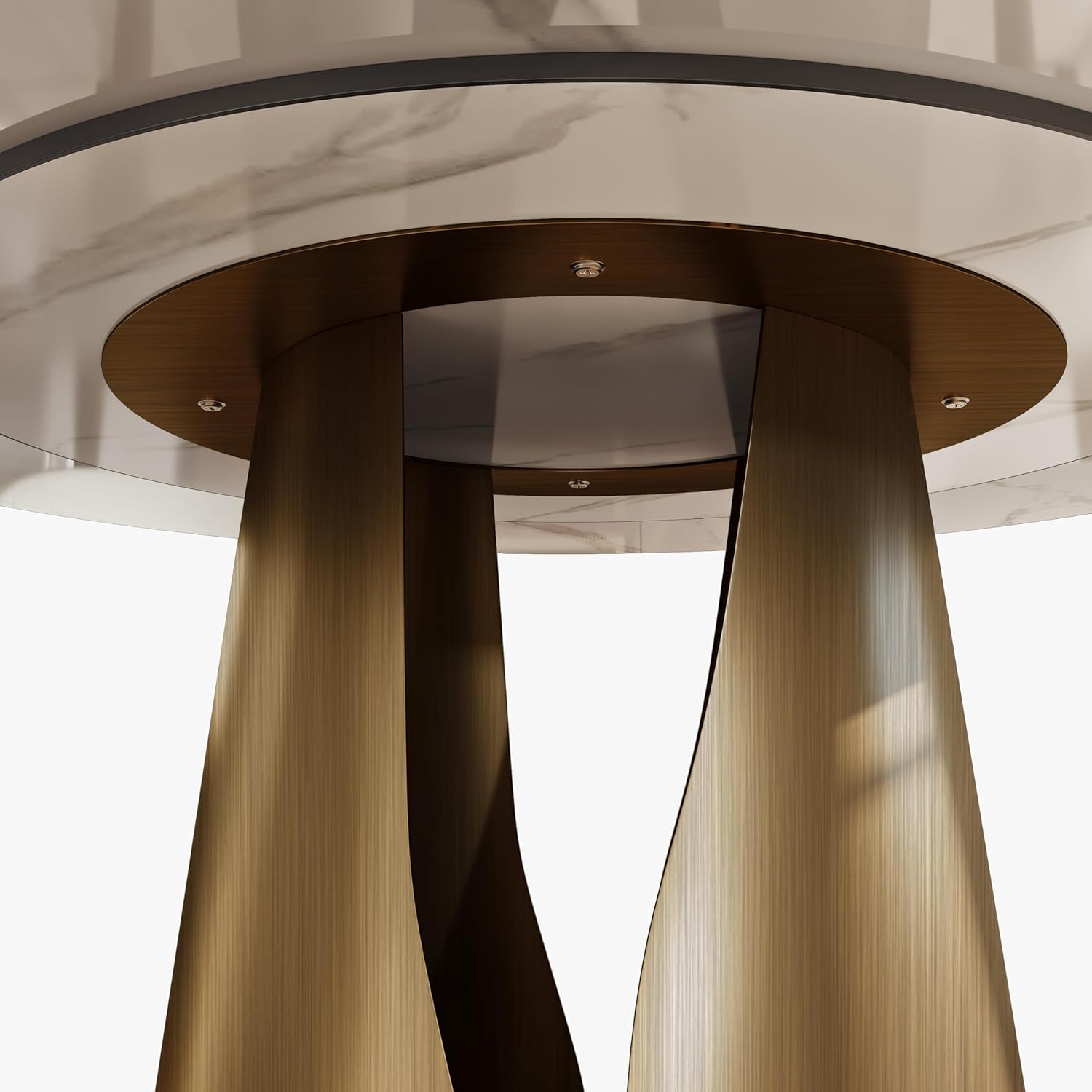 POVISON Round Dining Table for 4-6, Modern Round Dining Table Built in Lazy Susan for Dining Table, 51" Glossy White Sintered Stone Top Dining Table with Bronze Carbon Steel Pedestal(Table Only)