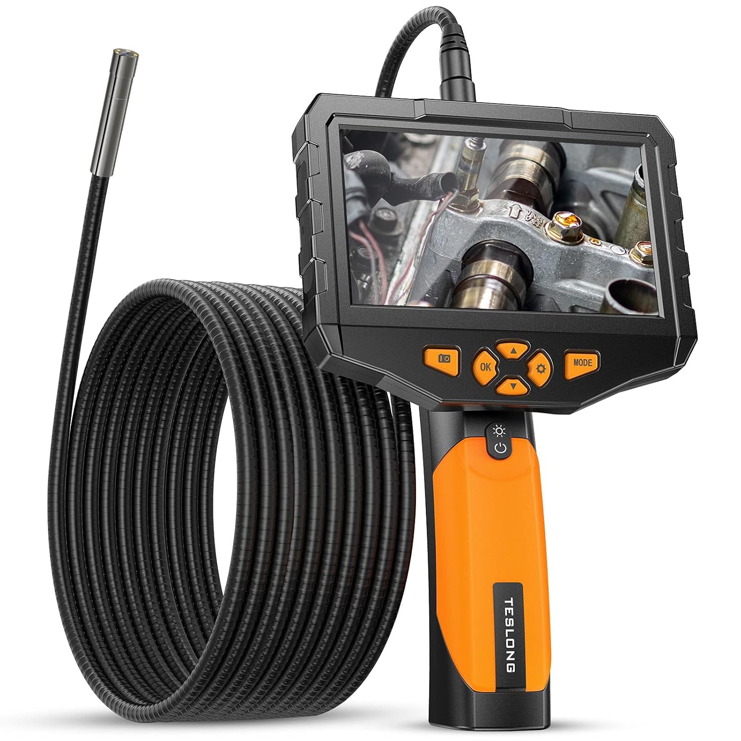 Teslong Inspection Camera with Monitor, Handheld Industrial Endoscope with 5inch IPS Display, 16.5ft Waterproof Gooseneck Borescope with 8 LED Lights, 32G Memory Card, Tool Case