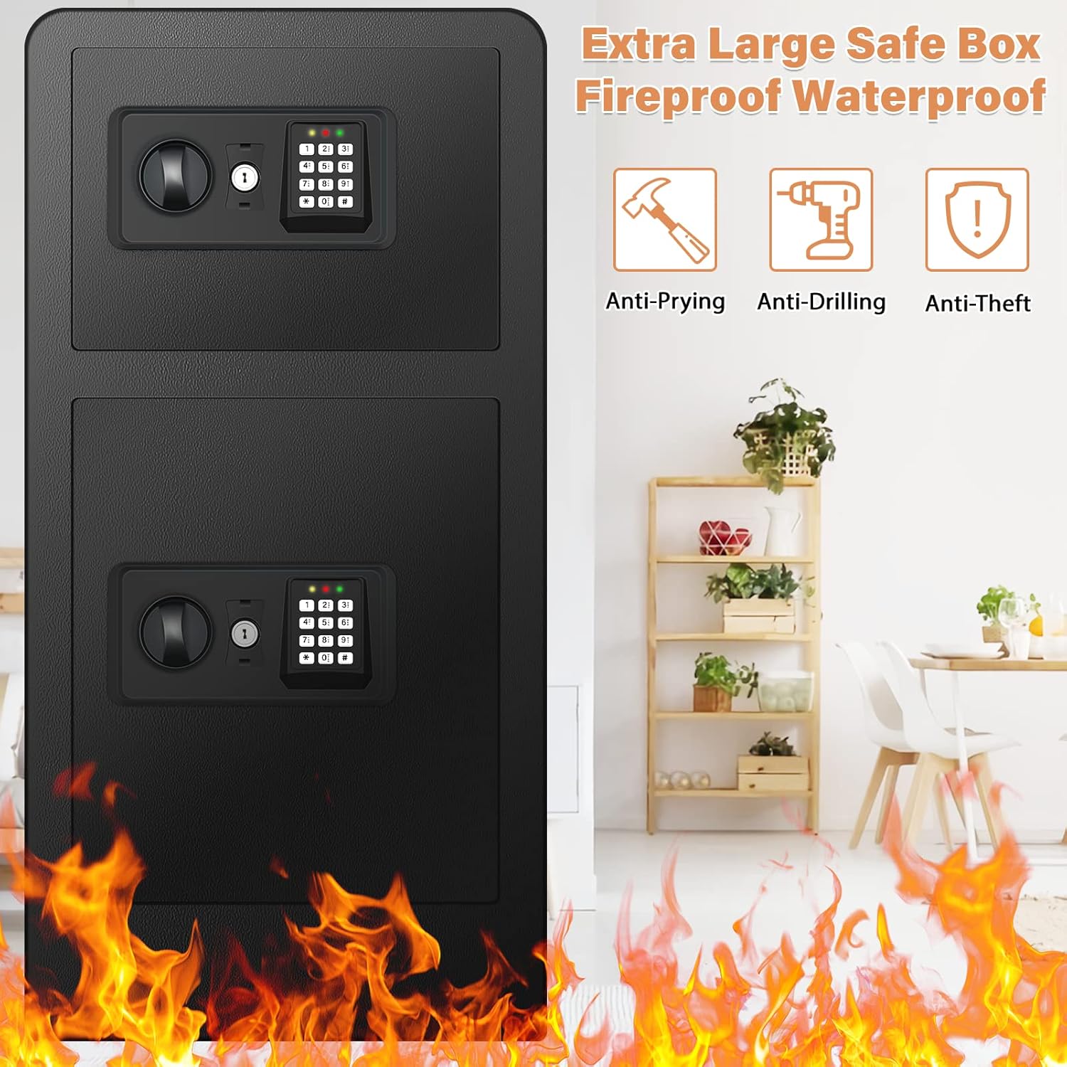 3.6 Cubic Extra Large Fireproof Safe Box with Double Safe, 83 LB Heavy Duty Security Home Safe with Inner Cabinet Box, Anti-Theft Combination Lock Box for Money Jewelry Documents Valuables