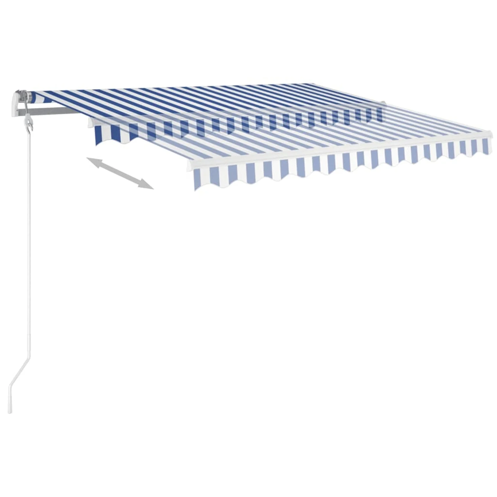 Dcenta Freestanding Manual Retractable Awning with Base Outdoor Canopy Sunshade Shelter Blue and White for Patio, Balcony, Backyard, Garden, Deck 118.1 x 98.4 Inches (W x H)