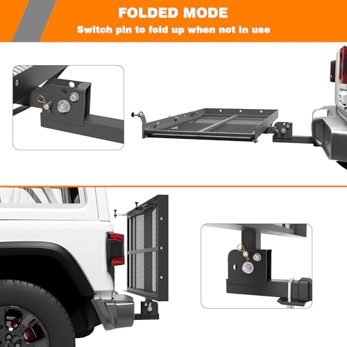 WILDROAD Hitch Cargo Carrier with Ramp 50" x 29" x 4" 500 LBS Folding Trailer Hitch Cargo Carrier Fits 2" Receiver with Hitch Stabilizer and 4pcs Ratchet Straps