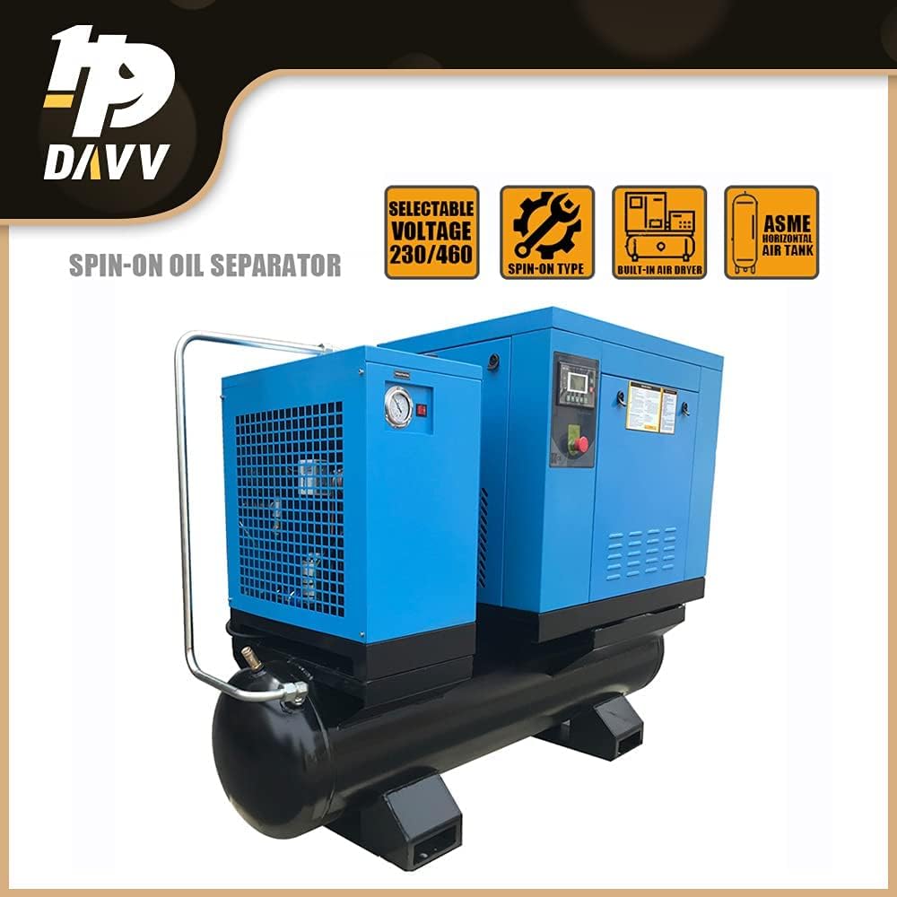 460V 3-Phase Rotary Screw Air Compressor With ASME Tank & Refrigerated Dryer - 10HP/7.5KW - 40CFM/125PSI - 80 Gallon ASME Tank Industrial Air Compressed System Base Mounted Pack7-TA46