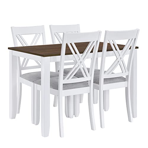 5-Piece Dining Table Set for Small Spaces, Minimalist Wood Dining Table with 4 Upholstered Chairs, Rectangular Table and 4 X-Back Chairs (Blue)