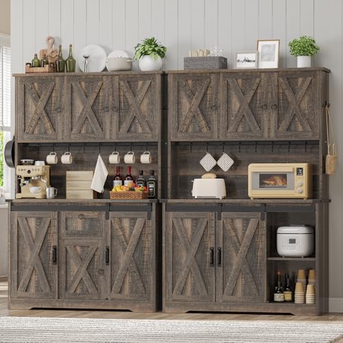 Kitchen Pantry Cabinet, Farmhouse Kitchen Cabinet with Drawer, Sliding Barn Doors Storage Cabinets with Adjustable Shelves for Dining Room, White