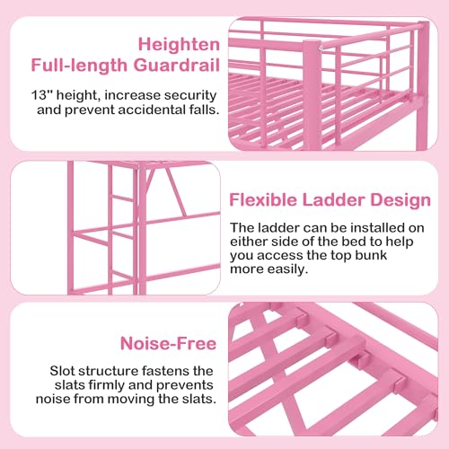VECELO Metal Loft Bed Twin Size, Heavy Duty Bedframe with Removable Ladder and Safety Guardrail, Space-Saving, Noise Free, No Box Spring Needed, Off White