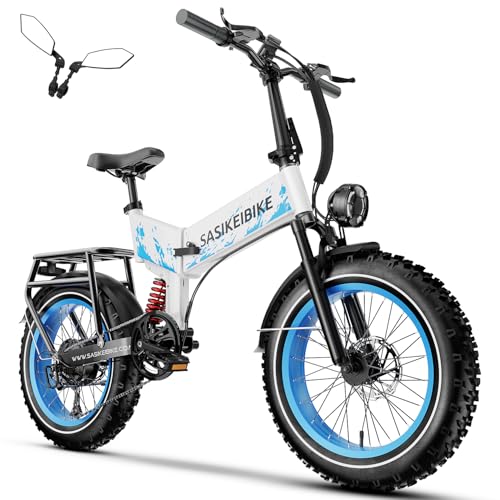 1500W Folding Electric Bike for Adults Full Suspension,52v 20AH Electric Dirt Bike with 20"x 4.0 Fat Tire, Max 30+MPH & 70 Miles Electric Bicycle, Ebike for Snow, Mountains, Road UL Certified