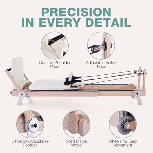 ARKANTOS Pilates Reformer Machine, Adjustable Maple Wooden Frame, Includes Reformer Box & Padded Jump Board for Studio-Grade Home Workouts