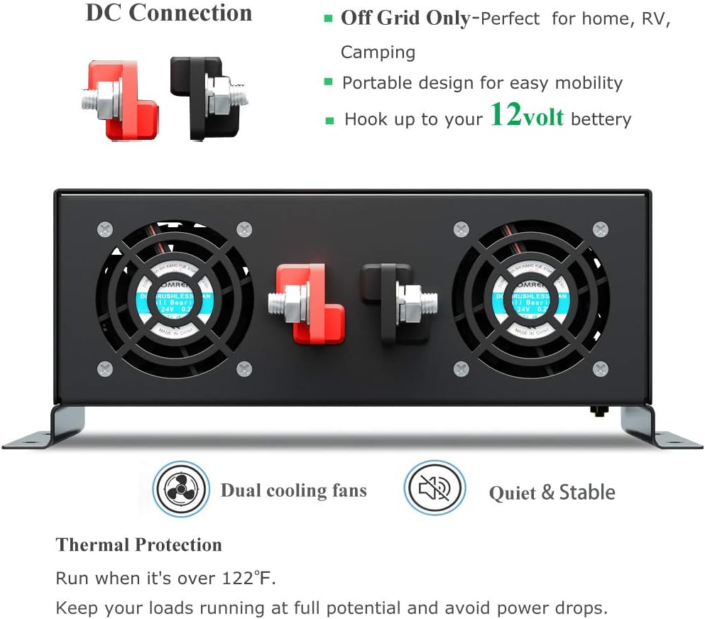 Reliable Pure Sine Wave Power Inverter 1500Watt 24V DC to 110V 120V with Remote Control Dual AC Outlets for CPAP RV Car Off Grid System