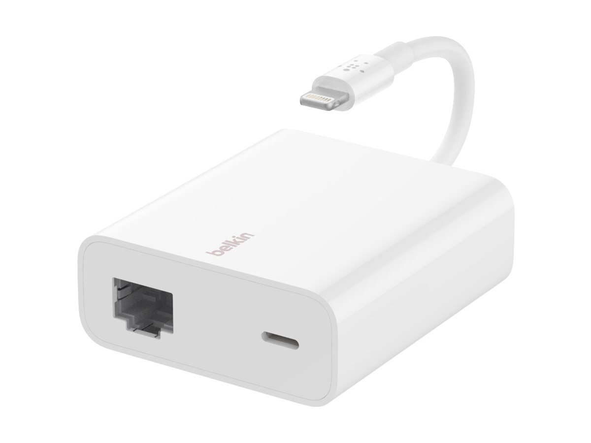 Belkin - Network adapter - Lightning - Gigabit Ethernet (PoE) x 1 - for Apple 10.5-inch iPad Pro; 12.9-inch iPad Pro; 9.7-inch iPad; 9.7-inch iPad Pro; iPad Air 2