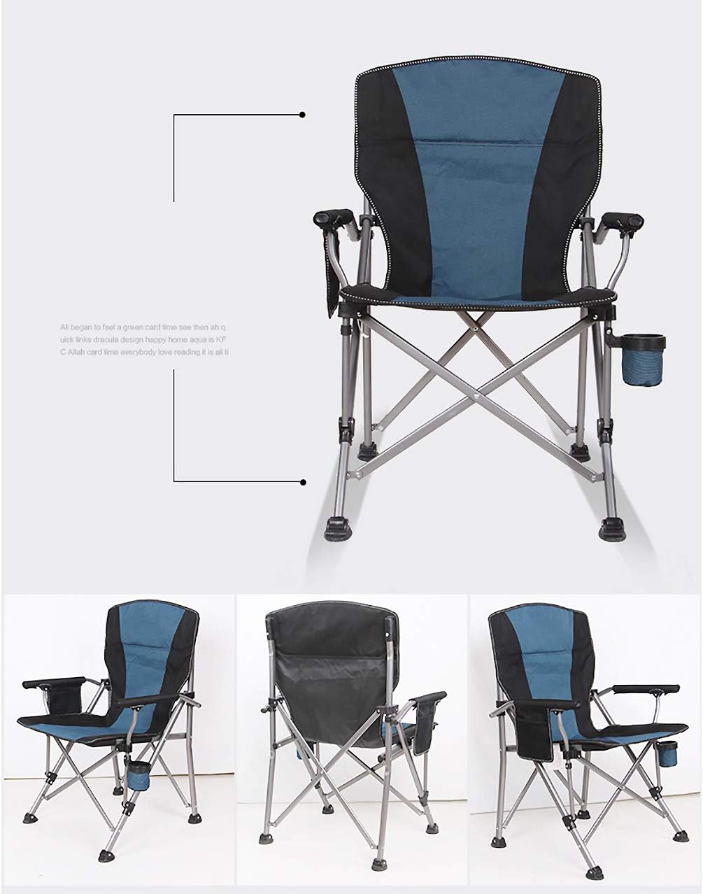 ASDFGH Heavy Duty Oversized mesh Camping Folding Chair, Portable Sports Outdoor Chairs Beach Chairs with Cup Holder and armrest for Outdoor Hiking-Blue
