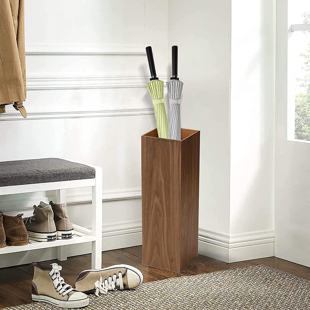 Umbrella Stand Made of Wood Wooden Umbrella Stand Saves Space with drip Tray Suitable for Front Door/Entrance Hall Walnut,