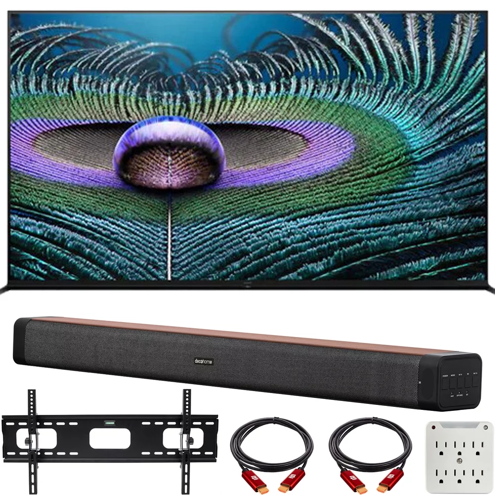 Sony XR85Z9J 85 inch Z9J Bravia XR Master Series 8K LED HDR Smart TV 2021 Bundle with Deco Home 60W 2.0 Channel Soundbar, 37"-100" TV Wall Mount Bracket Bundle and 6-Outlet Surge Adapter