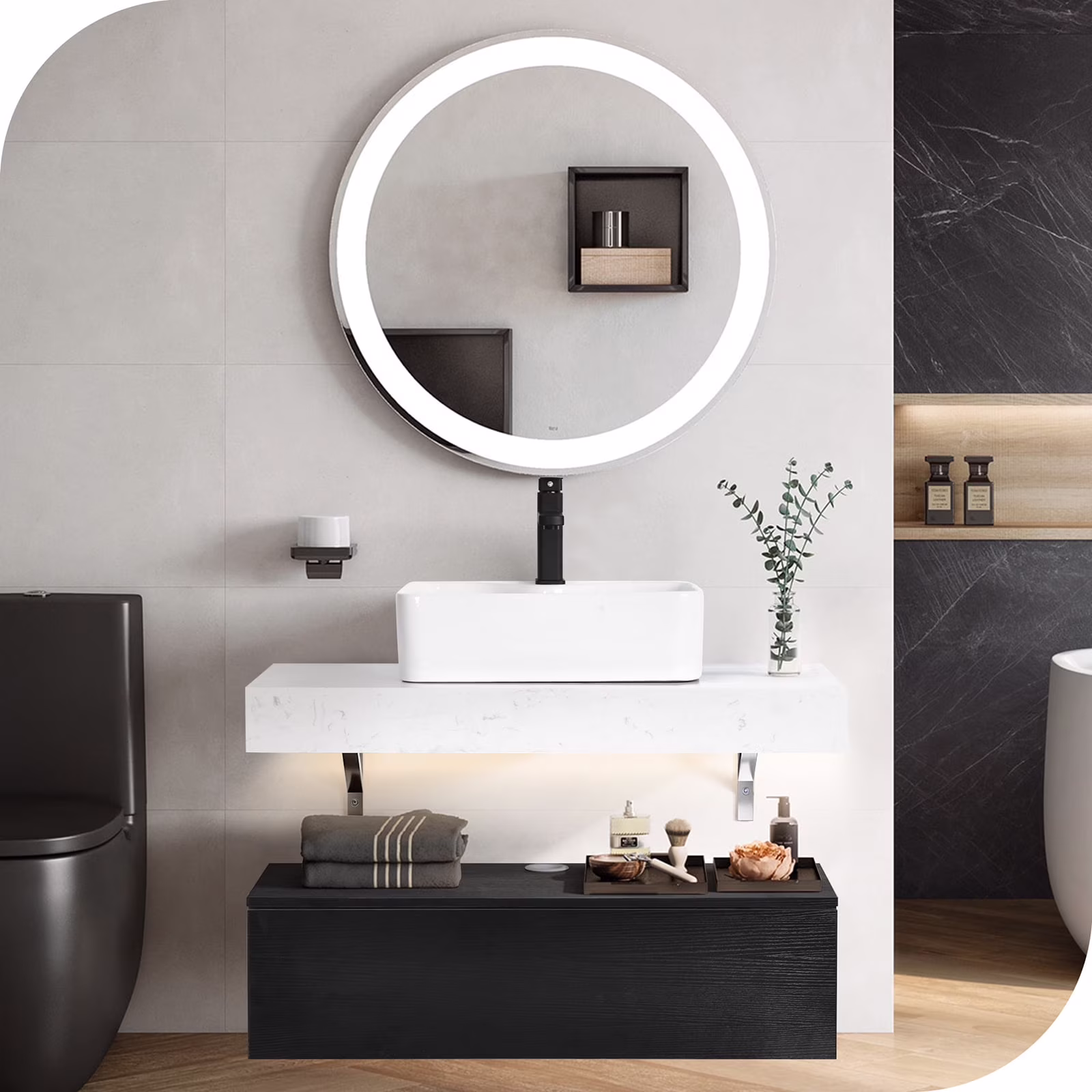 DEXTRUS 39.4'' Single Floating Bathroom Vanity , Wall Mounted With Drawer,Ceramic Sink Vessel