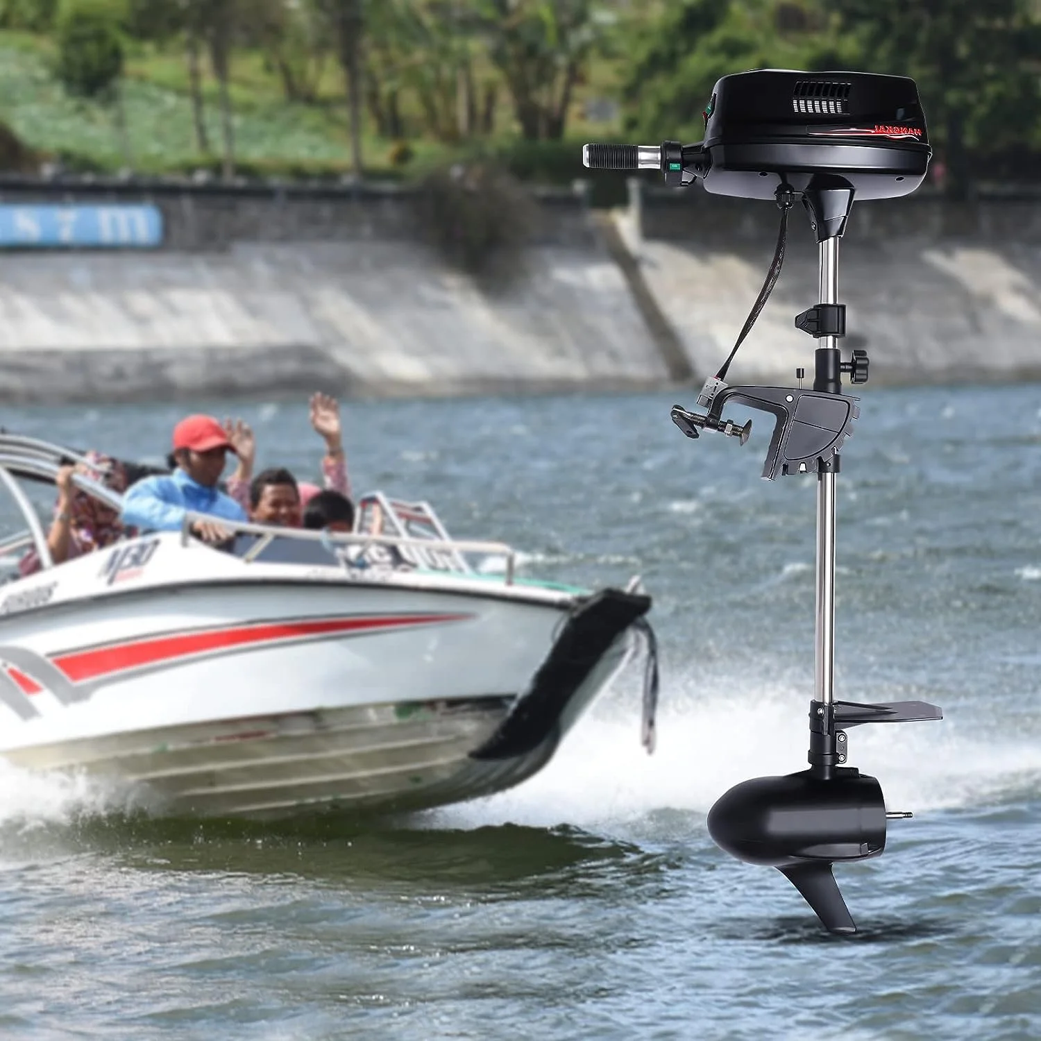 Miumaeov 10HP Electric Outboard Engine 60V 2200W Brushless Trolling Motor Jet Pump Propeller Fishing Boat Engine for Small Water Vehicles Inflatable Boats Canoes Aluminum Fishing Boats