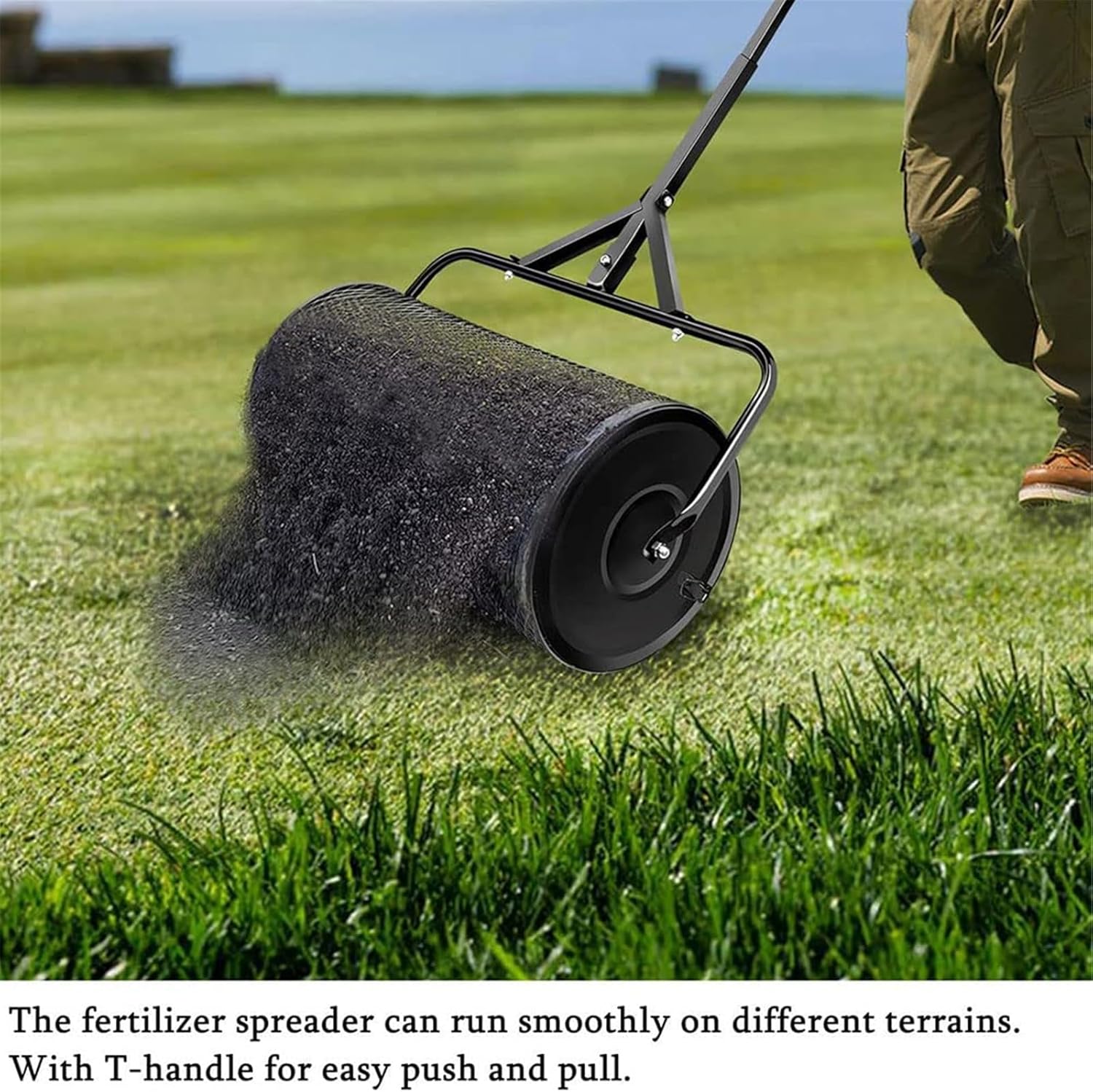 Peat Moss Spreader, Metal Mesh Manure Spreader with Adjustable T Shaped Handle, Fertilizer Spreaders, Top Soil Spreader for Lawn and Garden