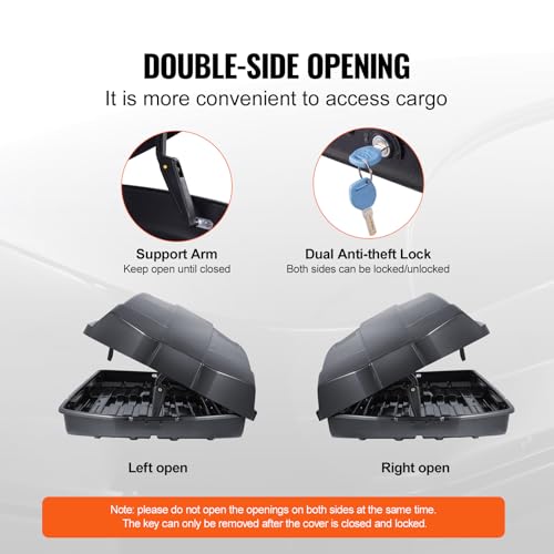 VEVOR Rooftop Cargo Carrier, 18 Cubic Feet Roof Cargo Box, ABS Hard Shell Roof Box, with Dual-Sided Opening and 2 Reinforced Straps, Aerodynamic, Suitable for most Crossbar, for Car, Wagon, SUV, Black