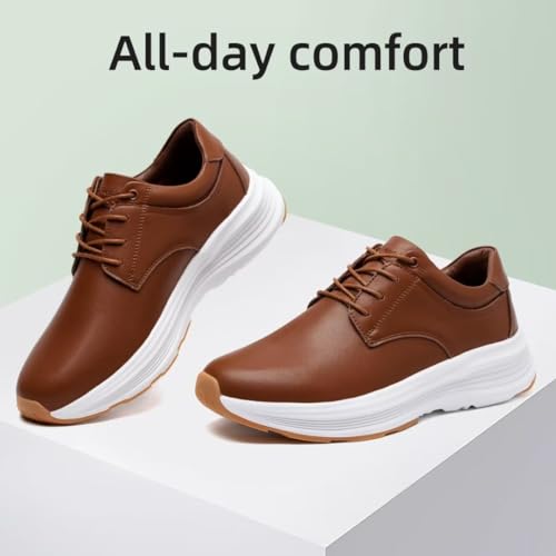 OrthoComfoot Mens Orthopedic Leather Dress Shoes, Comfortable Arch Support Walking Shoes for Plantar Fasciitis, Orthotic Non-Slip Casual Thick Sole Sneakers for Foot and Heel Pain