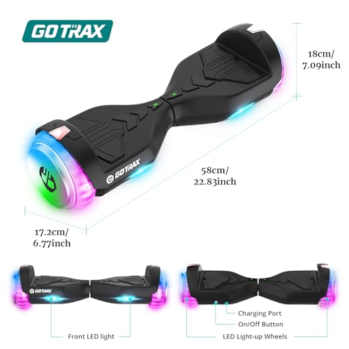 Gotrax Hoverboard with 6.5" LED Wheels & Headlight, Max 4/6 Miles Range, 6.2mph Power by Dual 200W/250W Motor, UL2272 Certified and 50.4Wh/93.6Wh Battery Self Balancing Scooters for 44-176lbs Kids