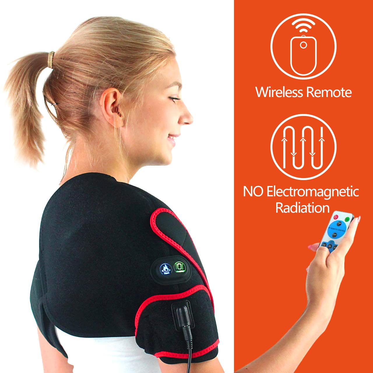 CHEROO Shoulder Heating Pad with Vibration Massager, Auto Shut Off Heated Brace Wrap Support for Rotator Cuff Joint Tendon Injury Arthritis Pain Relief