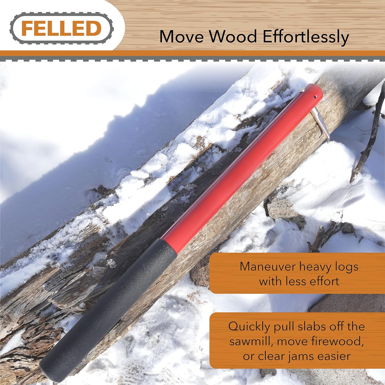 Felled Hookaroon Tool - 30in Log Roller Lifter with Aluminum Handle for Moving Firewood or Pulling Slabs Off The Sawmill Pack of 2