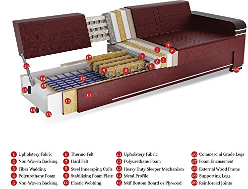 Empire Furniture USA LS-Rochester Rochester Collection Convertible Sofa Bed with Storage Space Includes 2 Pillows, Brown