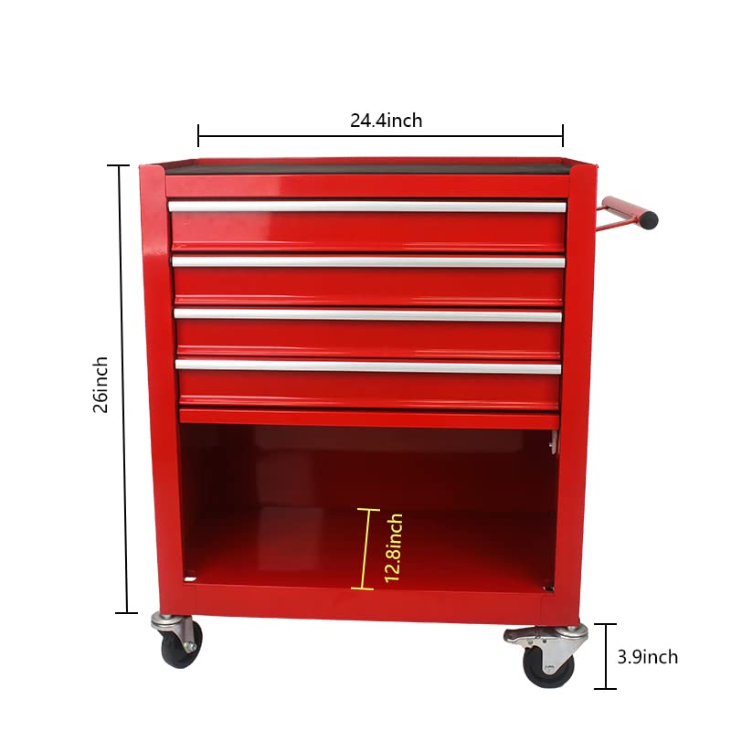 Rolling Tool Cart with 4 Drawer Tool Box,Tool Chest with Wheels,Tool Storage Organizer Cabinets for Garage, Warehouse, Repair Shop,230 LBS Capacity,24.4"D x 13"W x 26"H (Black)