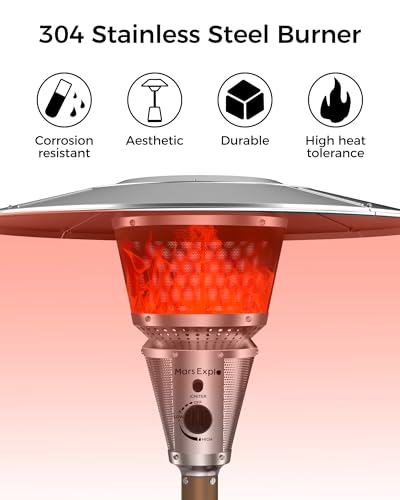 50,000 BTU Patio Heater for Outdoor Use With Adjustable Heat Focusing Top, Propane Patio Heater with Wheels, Stainless Steel Burner for Porch Garden Commercial Residential, Dark Brown