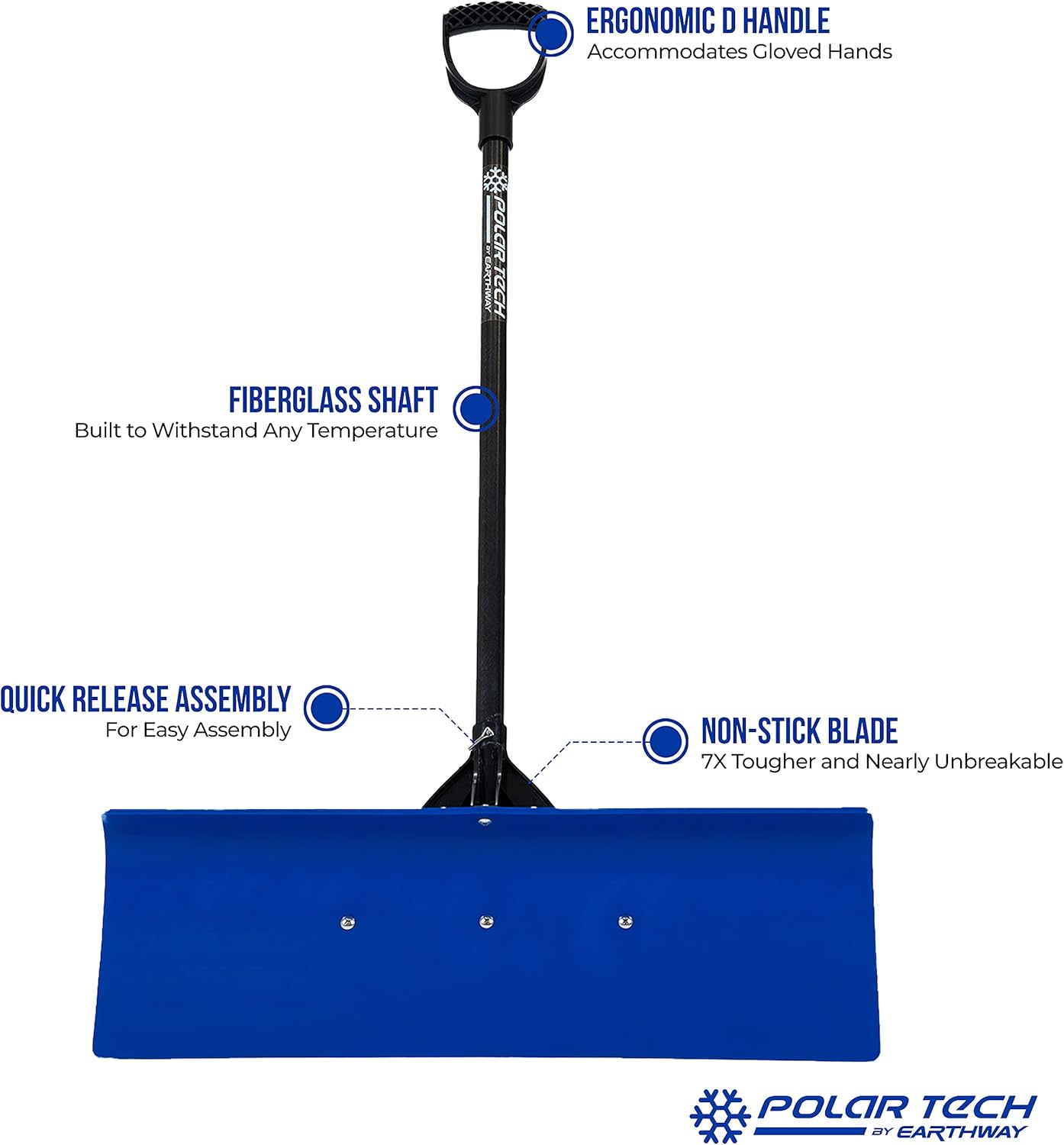 EarthWay 30" Professional Snow Pusher with Fiberglass Shaft, Snow Shovel for driveways, Snow Pusher for Tall People, D-Shaped Handle, and Quick Assembly, Polar Tech Pack of 2