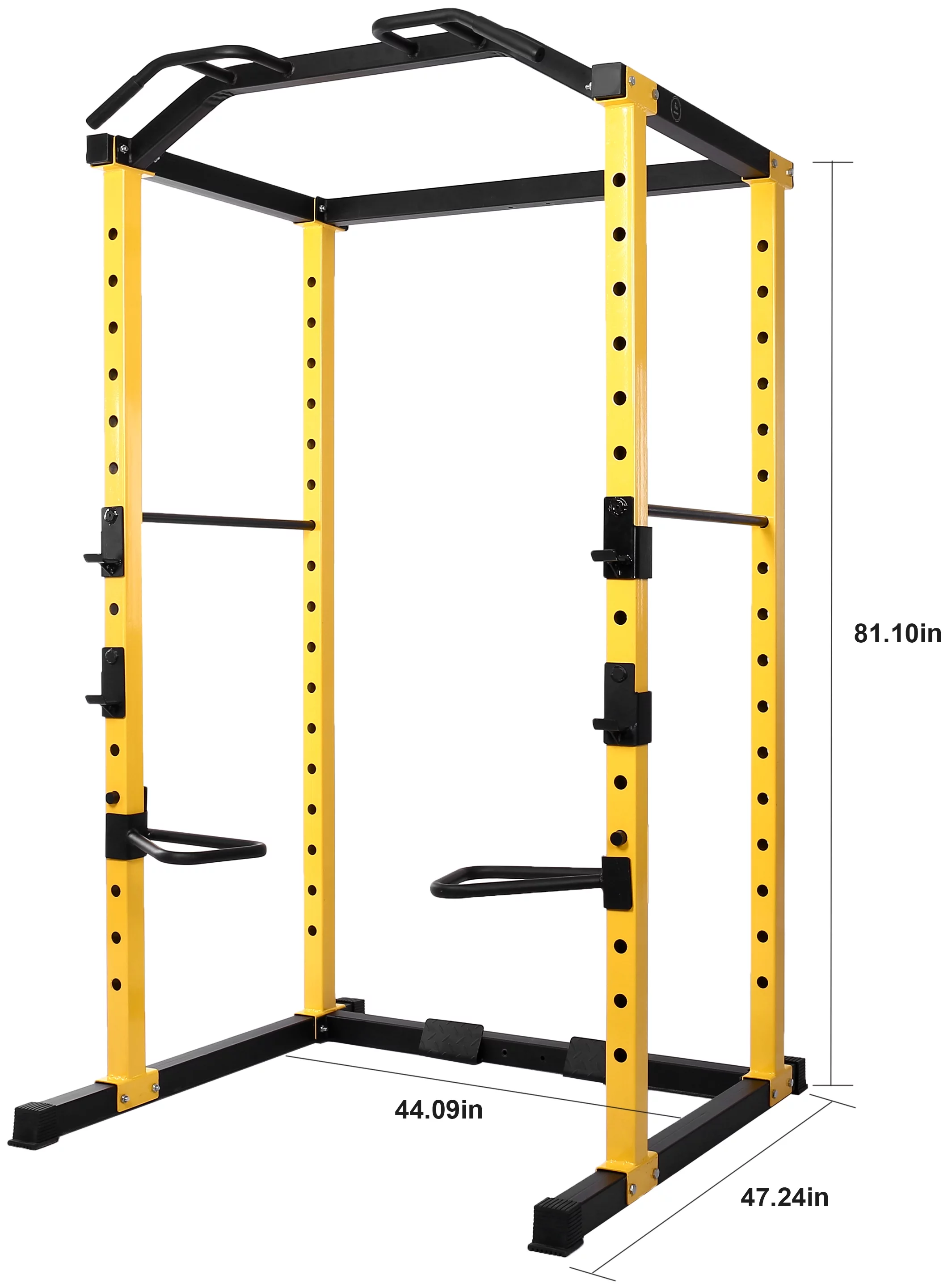 HulkFit Multi-Function Adjustable Power Cage with J-Hooks, Safety Bars or Safety Straps, Power Cage Only, Yellow