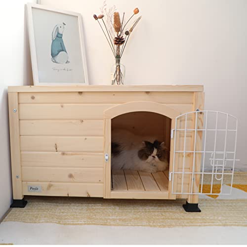 Petsfit Large Dog House with Terrace & Openable Asphalt Roof, 45" L x 54" W x33 H, XL Dog House Outdoor with Elevated Floor, Window & Door Flap, Outdoor Dog House for Large Dogs