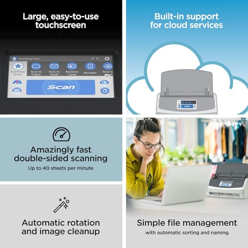 ScanSnap iX2500 Wireless or USB High-Speed Cloud Enabled Document, Photo & Receipt Scanner with Large Touchscreen and 100 Page Auto Document Feeder for Mac or PC, White