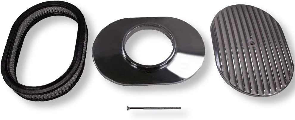 DEMOTOR PERFORMANCE Finned Tall Polished Valve Covers for SBC 283 327 350 383 with 12" Oval Finned Polished Air Cleaner Kit
