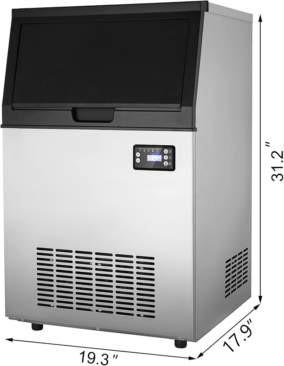 Commercial Ice Maker Machine, Freestanding Ice Maker Machine 132lbs/24H with 33lbs Ice Storage Capacity, Stainless Steel Ice Machine Ideal for Coffee Shop, Restaurants, Homes and Offices