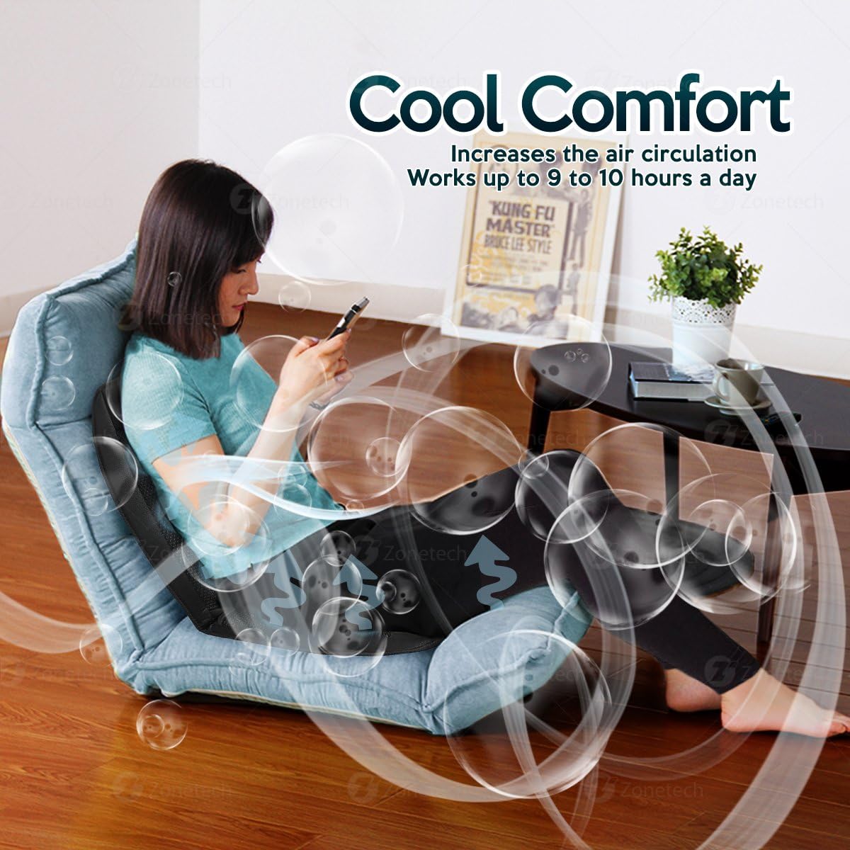 Zone Tech Cooling Car Seat Cushion - Black 12V Automotive Adjustable Temperature Comfortable Cooling Car Seat Cushion